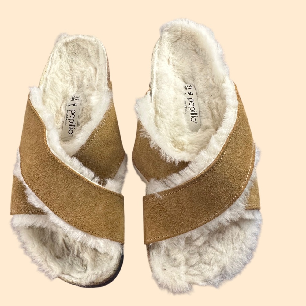 Papillio Tan and White Cozy Slippers